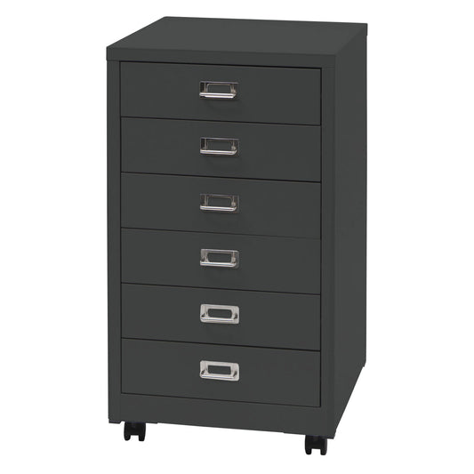 Cosmo Casa - Rolcontainer - Ladekast / Archiefkast - Stalen Kast met 6 Laden - Metaal - Donkergrijs - 75×40×41 cm