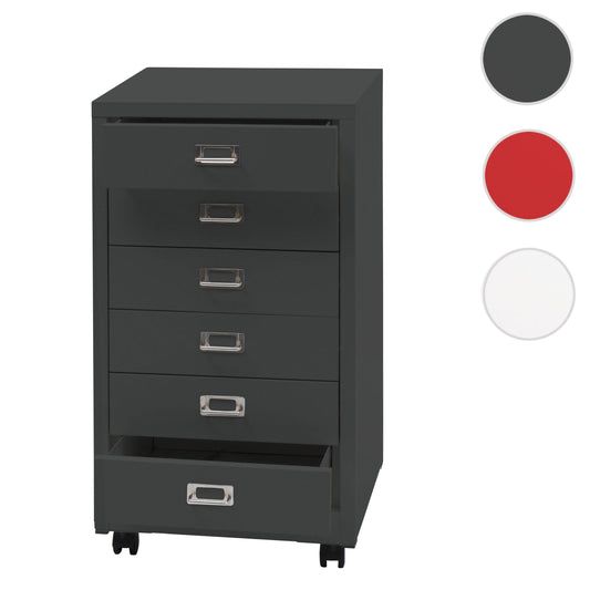 Cosmo Casa - Rolcontainer - Ladekast / Archiefkast - Stalen Kast met 6 Laden - Metaal - Donkergrijs - 75×40×41 cm