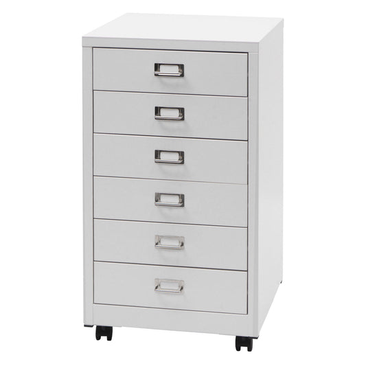 Cosmo Casa - Rolcontainer - Ladekast Archiefkast - Metaal - Wit - 75×40×41 cm (6 laden)