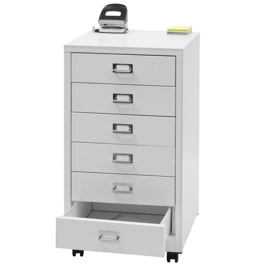 Cosmo Casa - Rolcontainer - Ladekast Archiefkast - Metaal - Wit - 75×40×41 cm (6 laden)