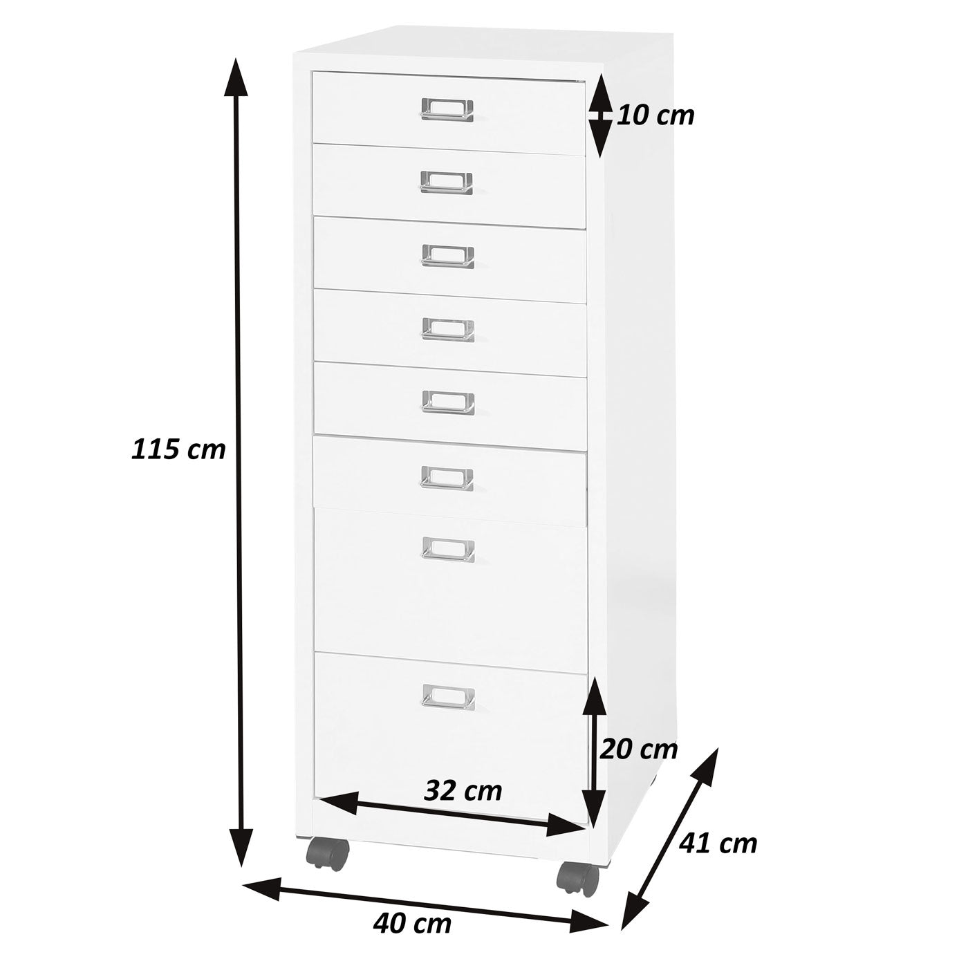 Cosmo Casa - Rolcontainer - Archiefkast - Metaal - Donkergrijs - 115×40×41 cm (8 laden)