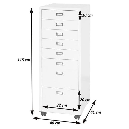 Cosmo Casa - Rolcontainer - Archiefkast - Metaal - Donkergrijs - 115×40×41 cm (8 laden)