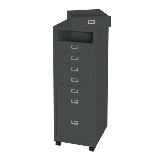 Cosmo Casa - Rolcontainer - Archiefkast - Metaal - Donkergrijs - 115×40×41 cm (8 laden)