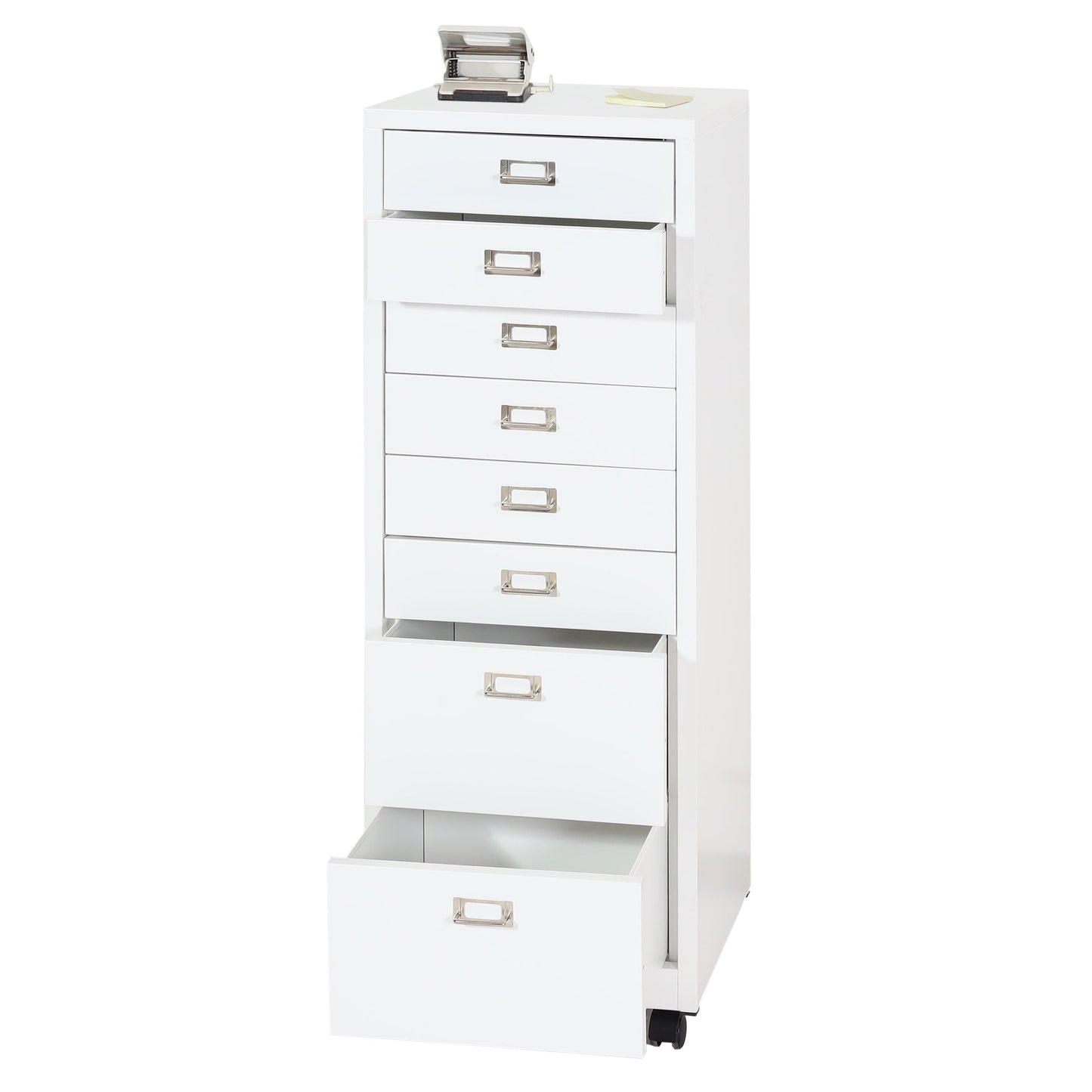 Cosmo Casa - Rolcontainer - Archiefkast - Metaal - Wit - 115×40×41 cm (8 laden)