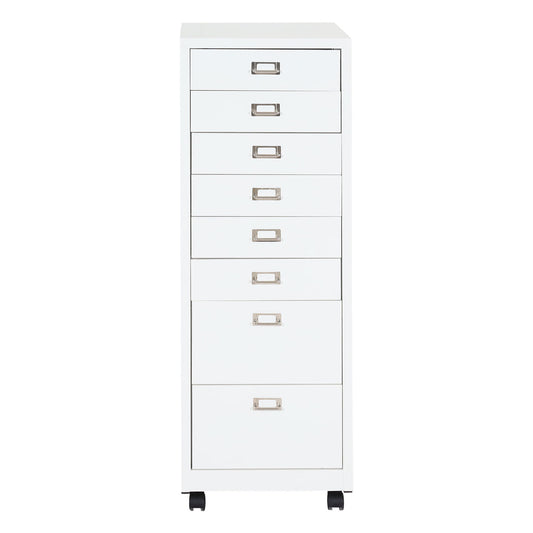 Cosmo Casa - Rolcontainer - Archiefkast - Metaal - Wit - 115×40×41 cm (8 laden)