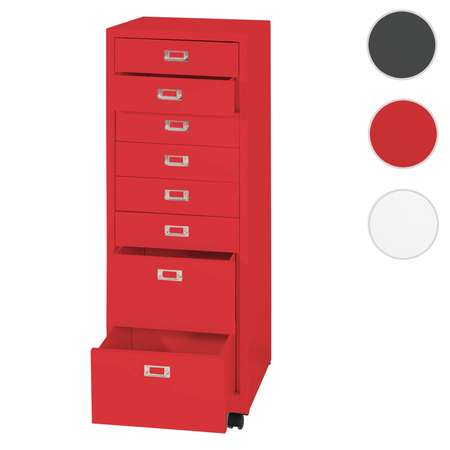 Cosmo Casa - Rolcontainer - Archiefkast - Metaal - Rood - 115×40×41 cm (8 laden)