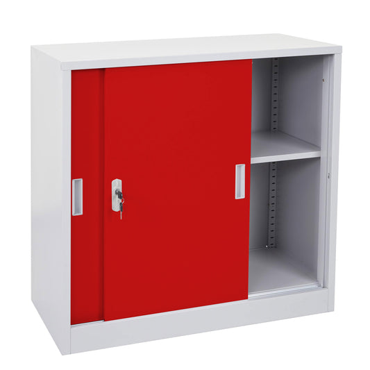 Cosmo Casa - Archiefkast Boston - Stalen Kast met Schuifdeuren - Rood - 90×90×45 cm