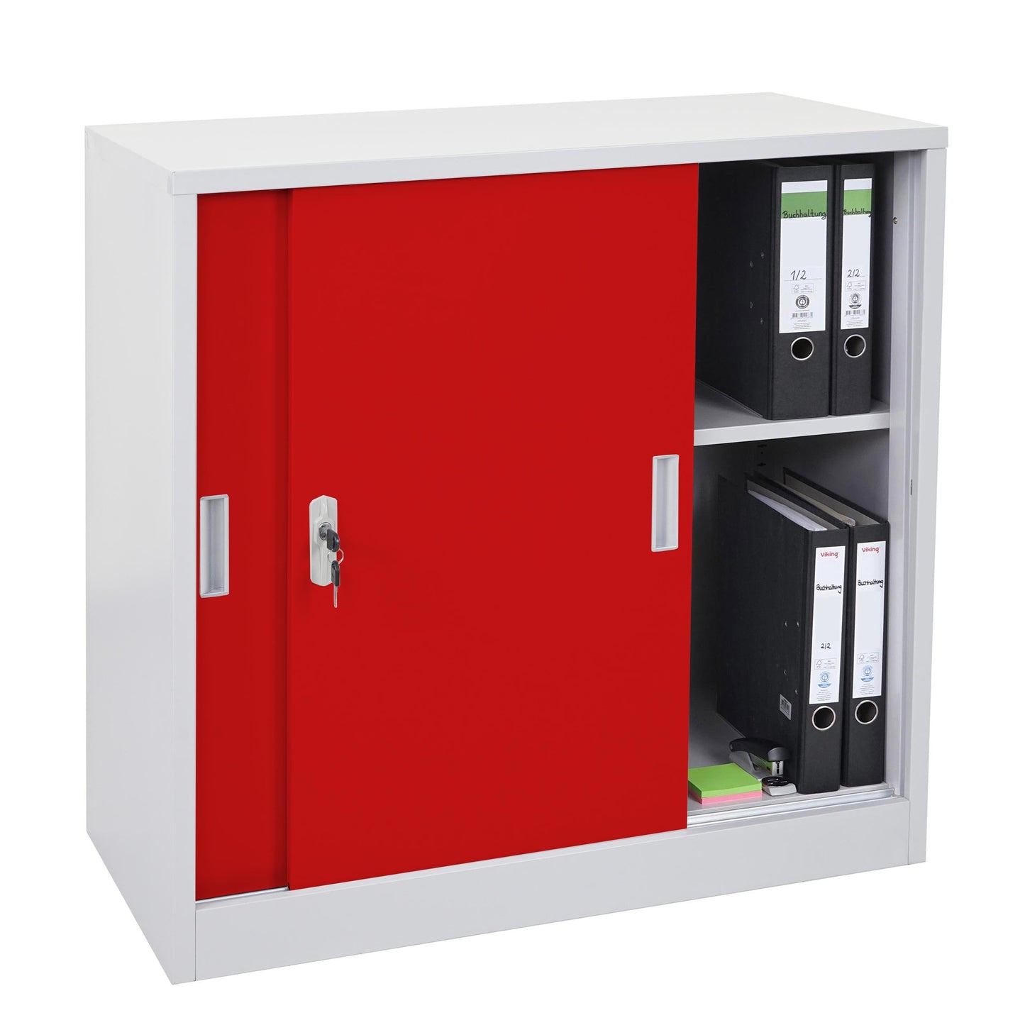 Cosmo Casa - Archiefkast Boston - Stalen Kast met Schuifdeuren - Rood - 90×90×45 cm