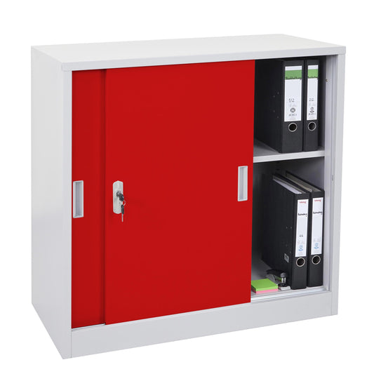 Cosmo Casa - Archiefkast Boston - Stalen Kast met Schuifdeuren - Rood - 90×90×45 cm