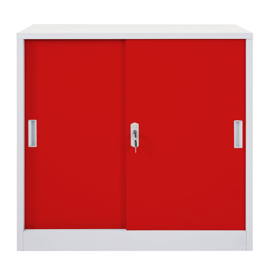 Cosmo Casa - Archiefkast Boston - Stalen Kast met Schuifdeuren - Rood - 90×90×45 cm