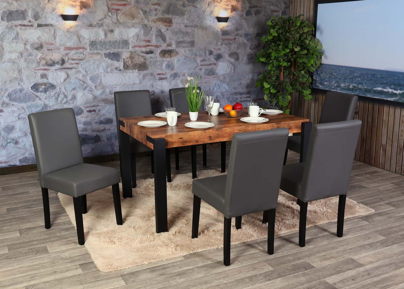 Cosmo Casa - Eettafel - Industrieel metaal frame - Hout - Donker wild eiken - 140×80 cm