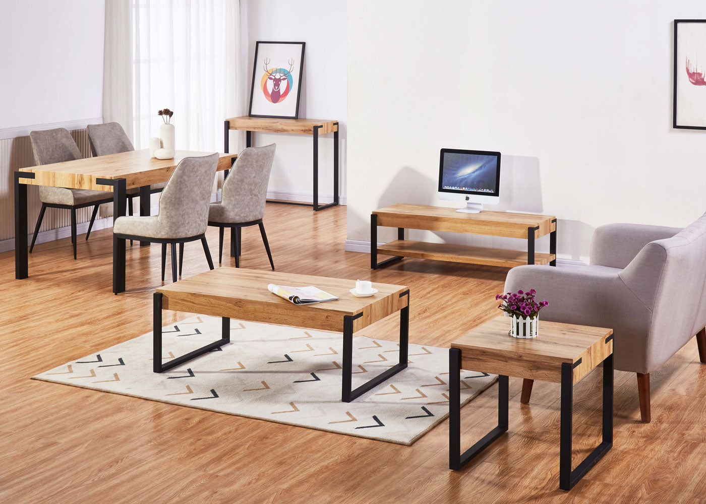 Cosmo Casa - Consoletafel - Telefoontafel & Werktafel - Metaal - Dark Wild Eiken - 81×100×40 cm