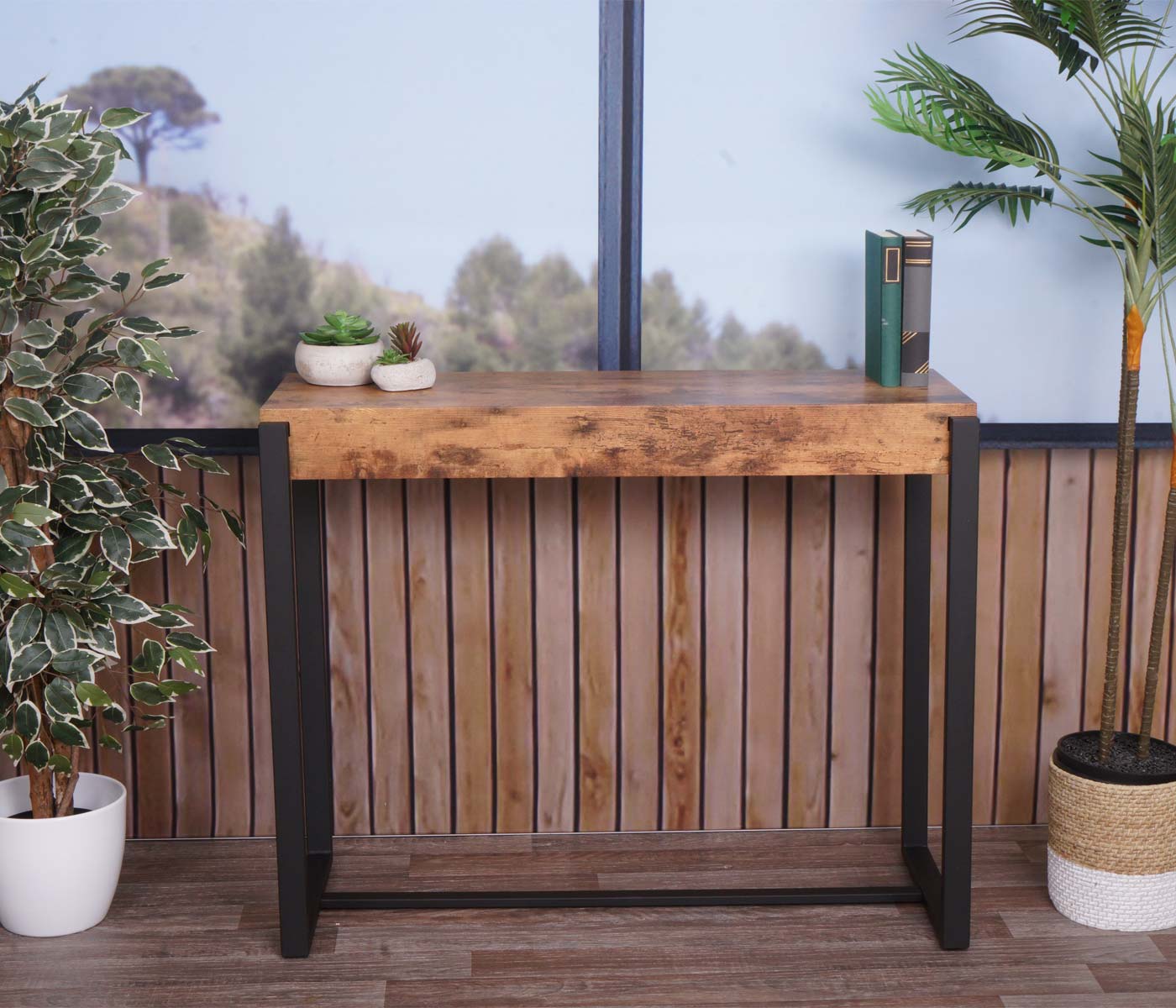 Cosmo Casa - Consoletafel - Telefoontafel & Werktafel - Metaal - Dark Wild Eiken - 81×100×40 cm