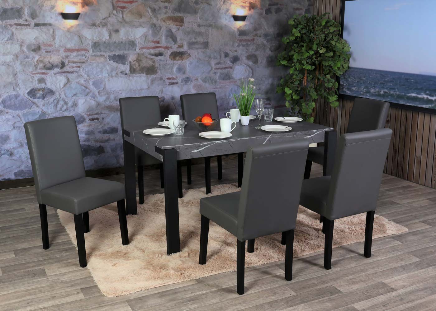 Cosmo Casa - Eettafel - Industrieel metaal frame - Marmerlook - Grijs - 140×80 cm