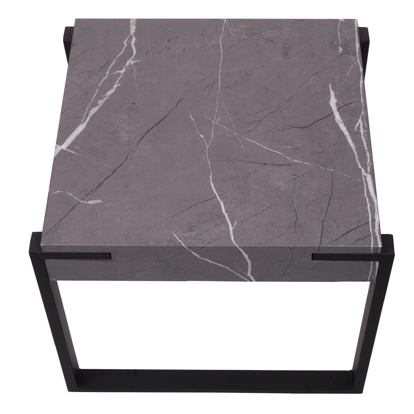 Cosmo Casa - Bijzettafel - Salontafel & Nachtkastje - Metaal & MDF - Marmerlook Grijs - 51×50×54 cm