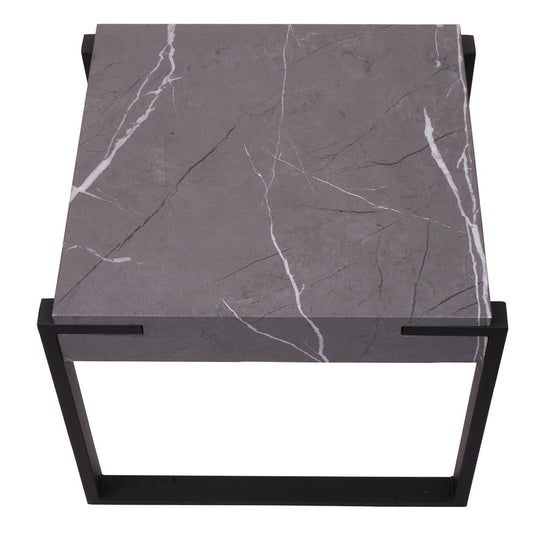 Cosmo Casa - Bijzettafel - Salontafel & Nachtkastje - Metaal & MDF - Marmerlook Grijs - 51×50×54 cm