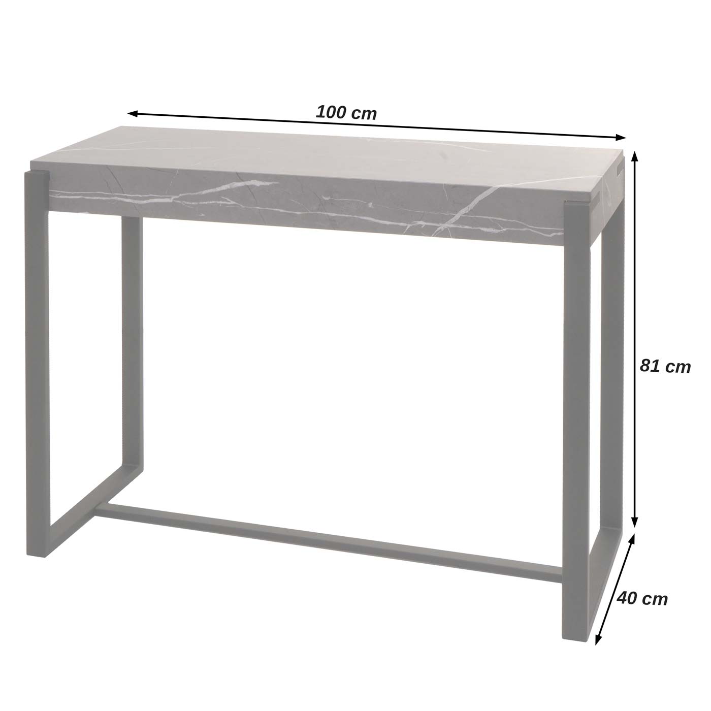 Cosmo Casa - Consoletafel - Telefoontafel & Werktafel - Metaal - Marmerlook Grijs - 81×100×40 cm