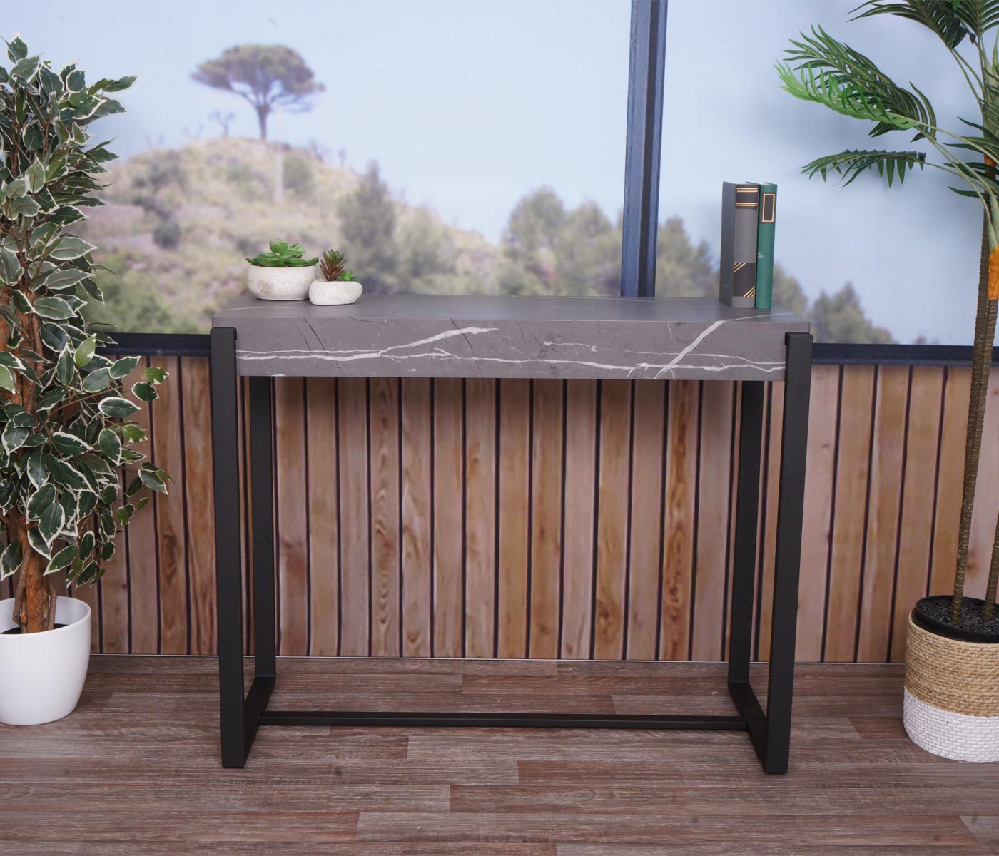 Cosmo Casa - Consoletafel - Telefoontafel & Werktafel - Metaal - Marmerlook Grijs - 81×100×40 cm