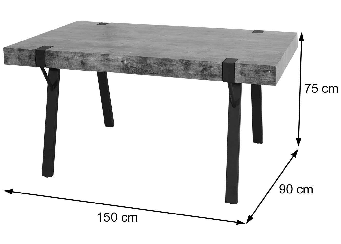 Cosmo Casa - Eettafel - Industrieel metaal frame - Hout - Donker wild eiken - 150×90 cm