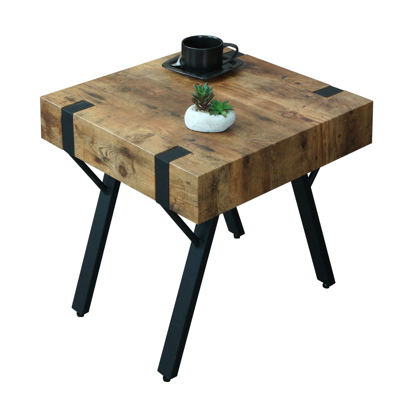 Cosmo Casa - Bijzettafel - Salontafel & Nachtkastje - MDF & Metaal - Dark Wild Eiken - 50×50×50 cm