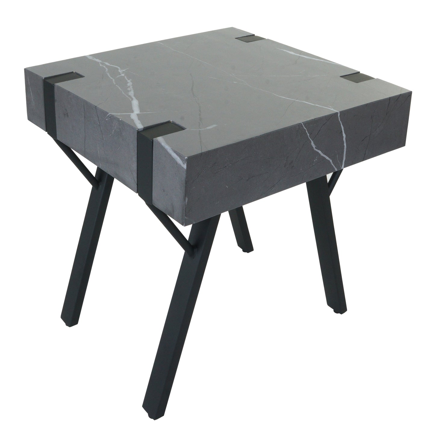 Cosmo Casa - Bijzettafel - Salontafel & Nachtkastje - IJzer & MDF - Marmerlook Grijs - 50×55×50 cm