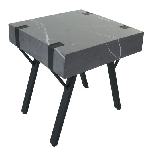 Cosmo Casa - Bijzettafel - Salontafel & Nachtkastje - IJzer & MDF - Marmerlook Grijs - 50×55×50 cm