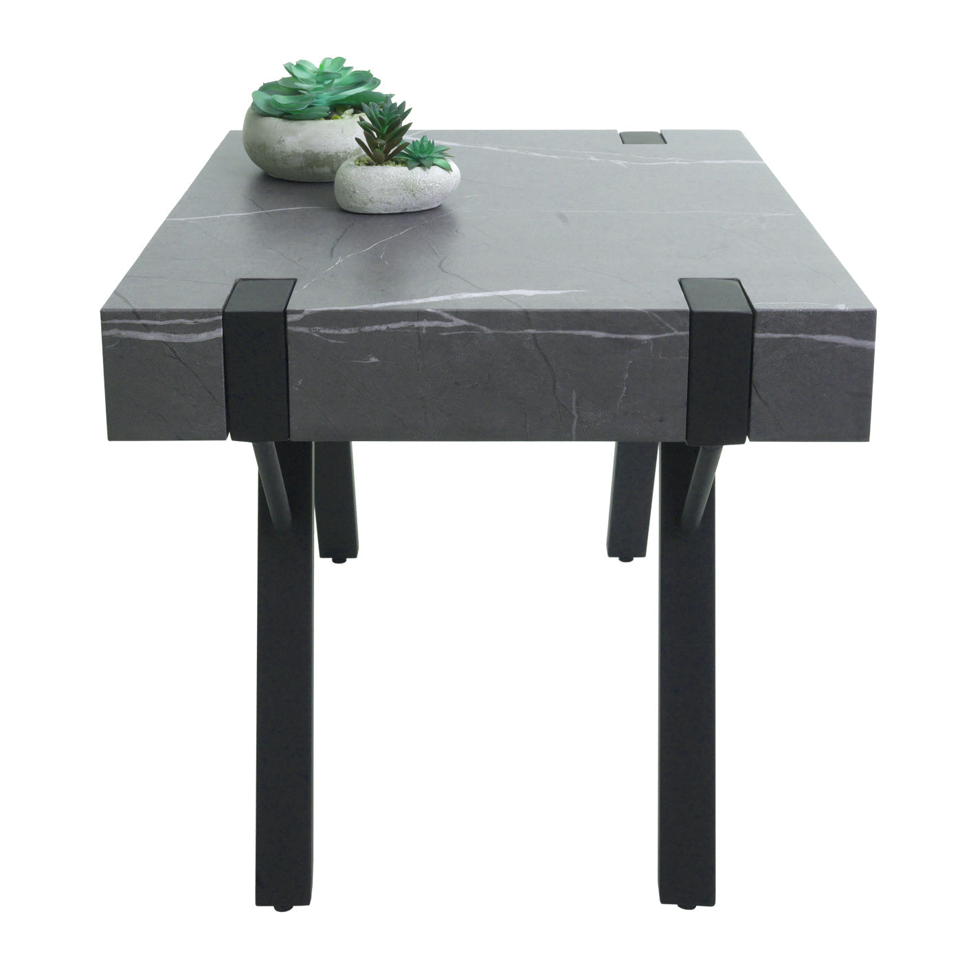 Cosmo Casa - Bijzettafel - Salontafel & Nachtkastje - IJzer & MDF - Marmerlook Grijs - 50×55×50 cm