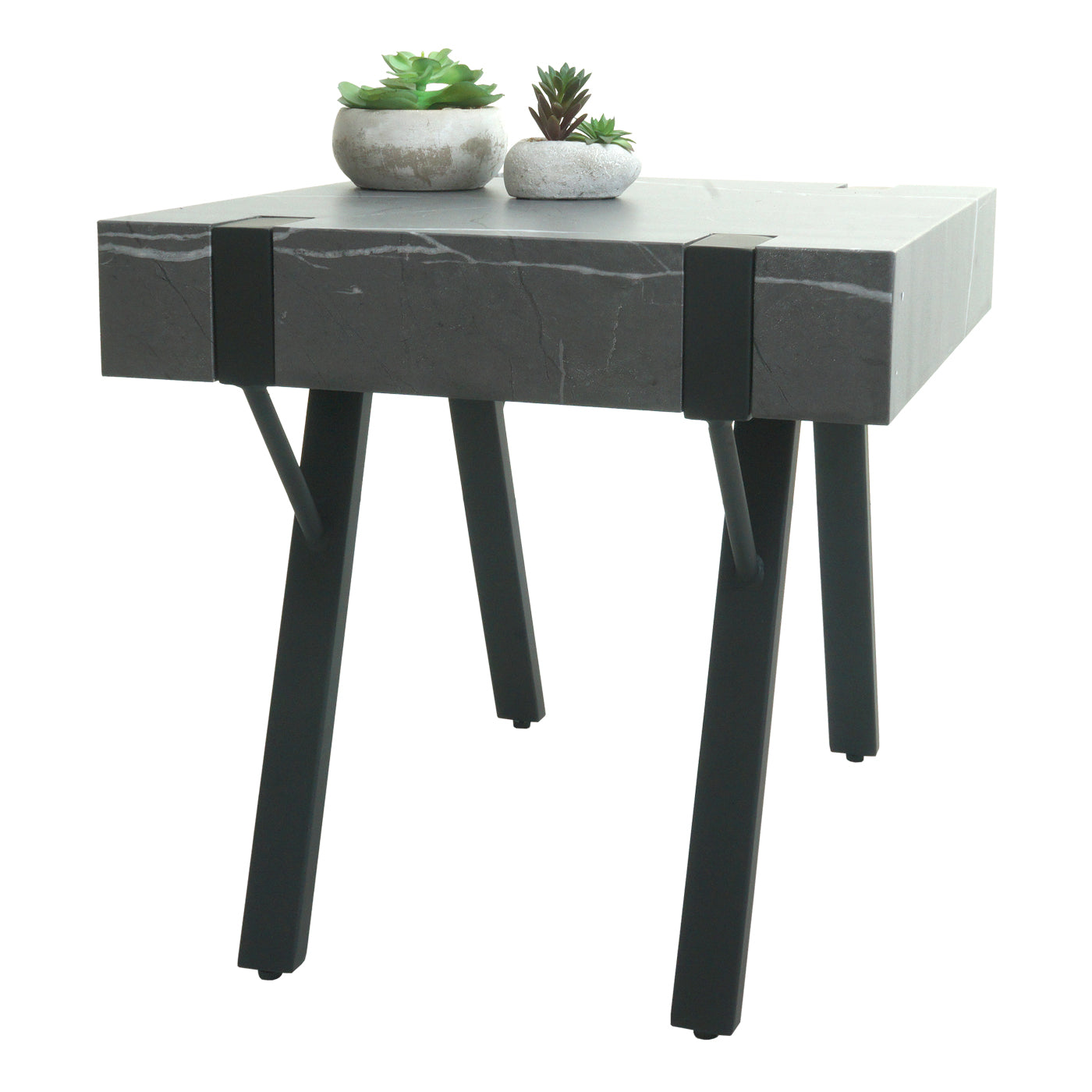 Cosmo Casa - Bijzettafel - Salontafel & Nachtkastje - IJzer & MDF - Marmerlook Grijs - 50×55×50 cm