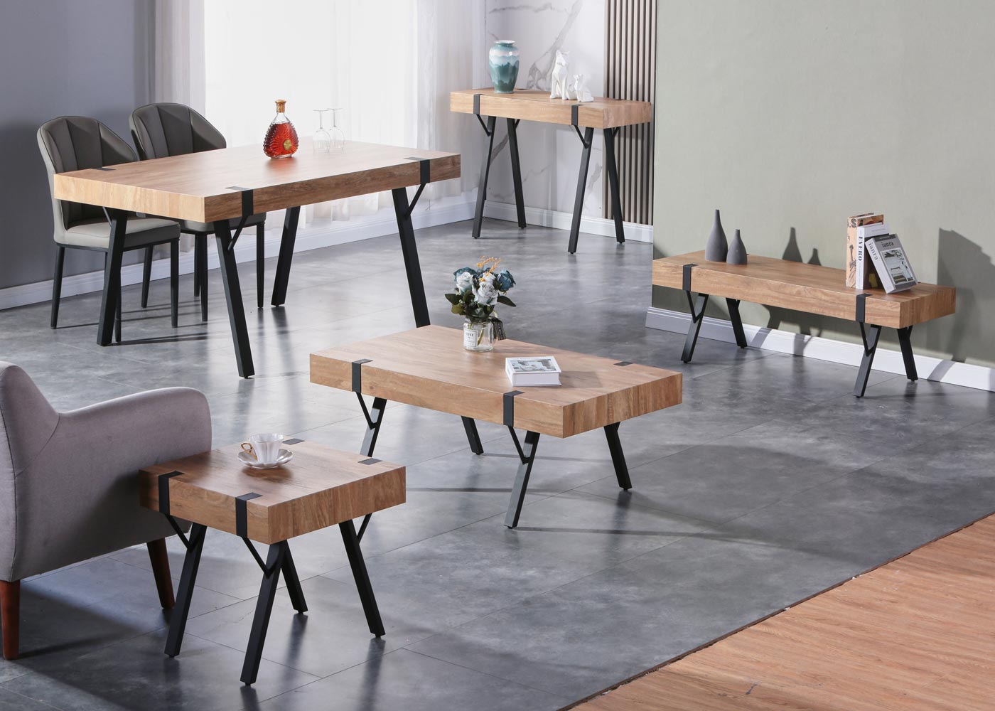 Cosmo Casa - Bijzettafel - Salontafel & Nachtkastje - IJzer & MDF - Marmerlook Grijs - 50×55×50 cm