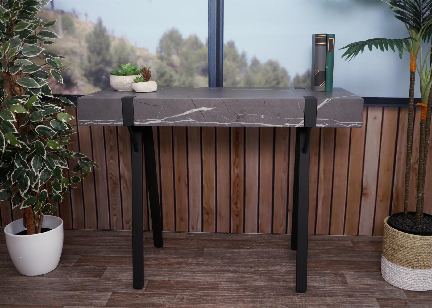 Cosmo Casa - Consoletafel - Telefoontafel / Werktafel / Bijzettafel & Opbergtafel - Metaal - Marmerlook Grijs - 75×100×40 cm